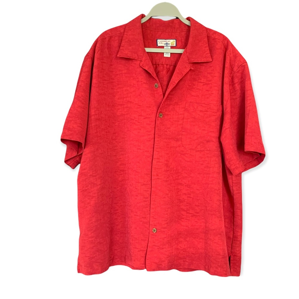 Caribbean Joe Red Short Sleeve Button Down Shirt